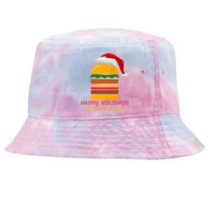 Happy Holidays With Cheese Cheeseburger Hamburger Christmas Xmas Tie-Dyed Bucket Hat