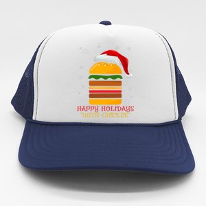 Happy Holidays With Cheese Cheeseburger Hamburger Christmas Xmas Trucker Hat