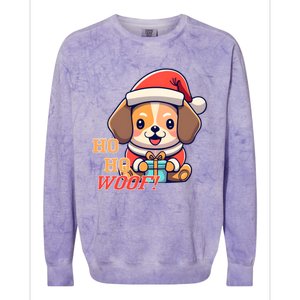 Ho Ho Woof! Cute Dog With Santa Hat And Gift Colorblast Crewneck Sweatshirt