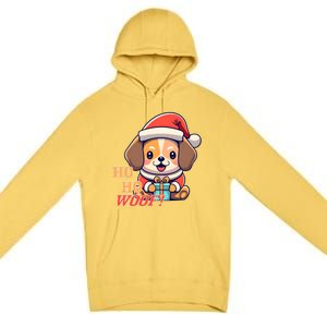 Ho Ho Woof! Cute Dog With Santa Hat And Gift Premium Pullover Hoodie