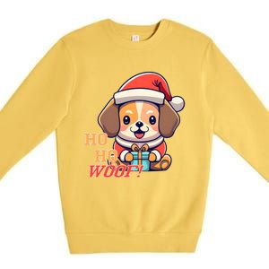 Ho Ho Woof! Cute Dog With Santa Hat And Gift Premium Crewneck Sweatshirt