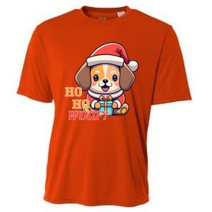 Ho Ho Woof! Cute Dog With Santa Hat And Gift Cooling Performance Crew T-Shirt