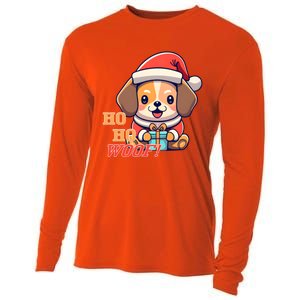 Ho Ho Woof! Cute Dog With Santa Hat And Gift Cooling Performance Long Sleeve Crew