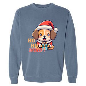 Ho Ho Woof! Cute Dog With Santa Hat And Gift Garment-Dyed Sweatshirt