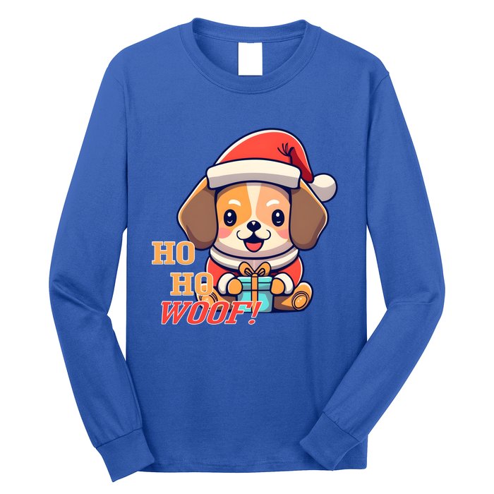 Ho Ho Woof! Cute Dog With Santa Hat And Gift Long Sleeve Shirt