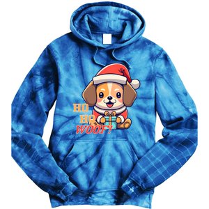 Ho Ho Woof! Cute Dog With Santa Hat And Gift Tie Dye Hoodie