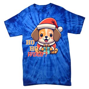 Ho Ho Woof! Cute Dog With Santa Hat And Gift Tie-Dye T-Shirt