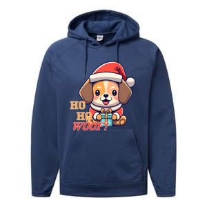 Ho Ho Woof! Cute Dog With Santa Hat And Gift Performance Fleece Hoodie