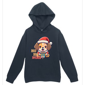 Ho Ho Woof! Cute Dog With Santa Hat And Gift Urban Pullover Hoodie