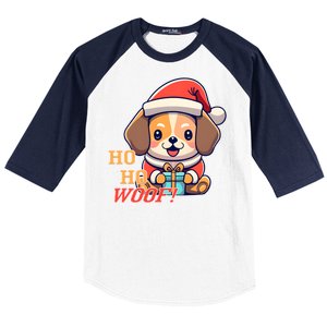 Ho Ho Woof! Cute Dog With Santa Hat And Gift Baseball Sleeve Shirt