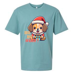 Ho Ho Woof! Cute Dog With Santa Hat And Gift Sueded Cloud Jersey T-Shirt