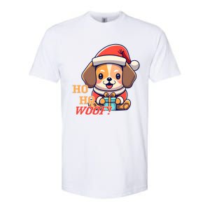 Ho Ho Woof! Cute Dog With Santa Hat And Gift Softstyle CVC T-Shirt