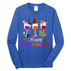 Happy Hallothanksmas Wine Glasses Halloween Thanksgiving Cool Gift Long Sleeve Shirt