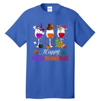 Happy Hallothanksmas Wine Glasses Halloween Thanksgiving Cool Gift Tall T-Shirt