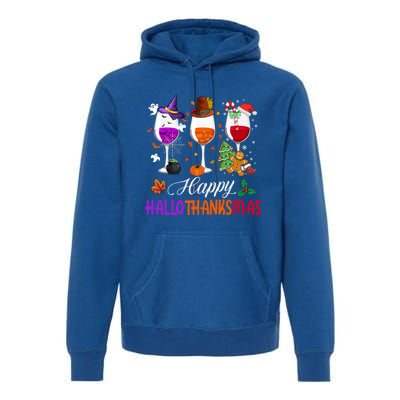 Happy Hallothanksmas Wine Glasses Halloween Thanksgiving Cool Gift Premium Hoodie