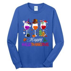 Happy Hallothanksmas Wine Glasses Halloween Thanksgiving Cool Gift Tall Long Sleeve T-Shirt