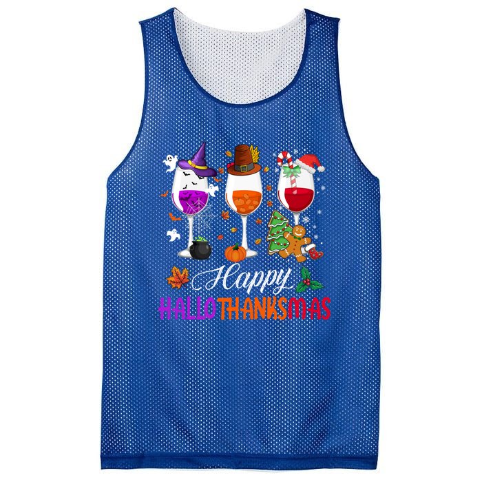 Happy Hallothanksmas Wine Glasses Halloween Thanksgiving Cool Gift Mesh Reversible Basketball Jersey Tank