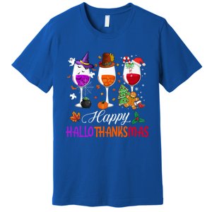 Happy Hallothanksmas Wine Glasses Halloween Thanksgiving Cool Gift Premium T-Shirt