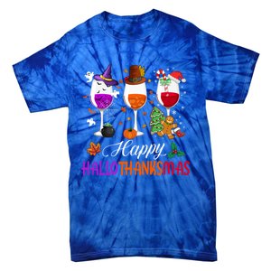 Happy Hallothanksmas Wine Glasses Halloween Thanksgiving Cool Gift Tie-Dye T-Shirt