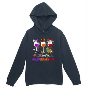 Happy Hallothanksmas Wine Glasses Halloween Thanksgiving Cool Gift Urban Pullover Hoodie