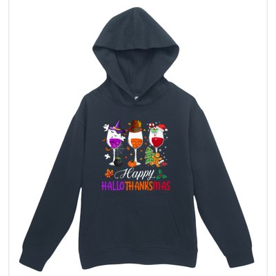 Happy Hallothanksmas Wine Glasses Halloween Thanksgiving Cool Gift Urban Pullover Hoodie