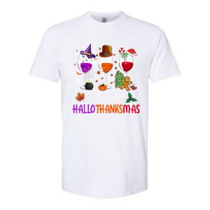 Happy Hallothanksmas Wine Glasses Halloween Thanksgiving Cool Gift Softstyle CVC T-Shirt