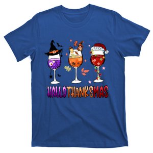 Happy Hallothanksmas Wine Halloween Thanksgiving Christmas Gift T-Shirt