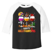 Happy Hallothanksmas Wine Glasses Witch Santa Hat Pumpkin Toddler Fine Jersey T-Shirt