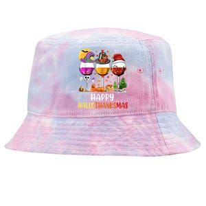 Happy Hallothanksmas Wine Hallween Thanksgiving Christmas Tie-Dyed Bucket Hat