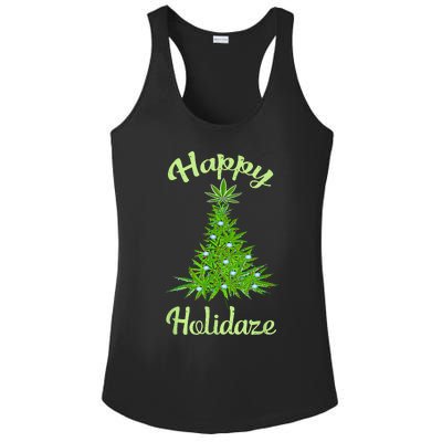 Happy Holidaze Weed & Marijuana Leaf Cannabis Christmas Tree Ladies PosiCharge Competitor Racerback Tank