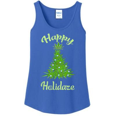 Happy Holidaze Weed & Marijuana Leaf Cannabis Christmas Tree Ladies Essential Tank