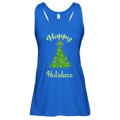 Happy Holidaze Weed & Marijuana Leaf Cannabis Christmas Tree Ladies Essential Flowy Tank