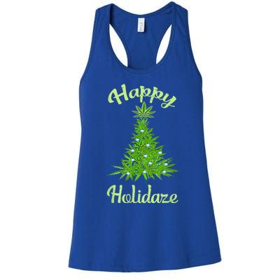 Happy Holidaze Weed & Marijuana Leaf Cannabis Christmas Tree Women's Racerback Tank