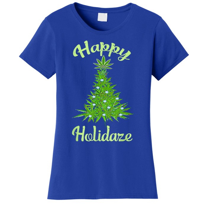 Happy Holidaze Weed & Marijuana Leaf Cannabis Christmas Tree Women's T-Shirt