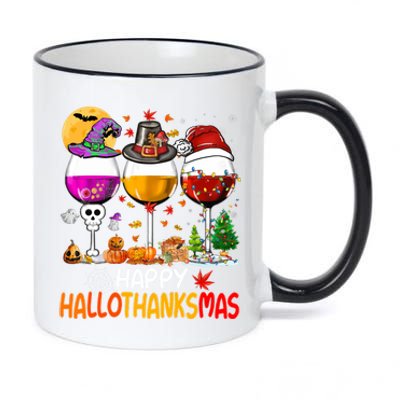 Happy Hallothanksmas Wine Glasses Witch Santa Hat Pumpkin Gift 11oz Black Color Changing Mug