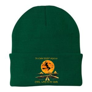 Happy Halloween Witch Riding Brooms On A Dark Desert Highway Knit Cap Winter Beanie