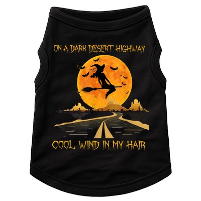 Happy Halloween Witch Riding Brooms On A Dark Desert Highway Doggie Tank