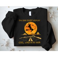 Happy Halloween Witch Riding Brooms On A Dark Desert Highway Sweatshirt