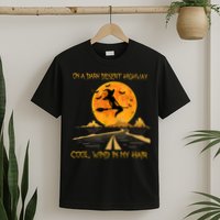 Happy Halloween Witch Riding Brooms On A Dark Desert Highway T-Shirt