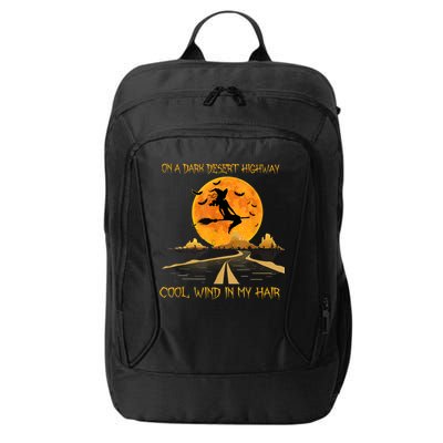 Happy Halloween Witch Riding Brooms On A Dark Desert Highway City Backpack