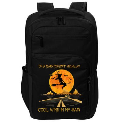 Happy Halloween Witch Riding Brooms On A Dark Desert Highway Impact Tech Backpack