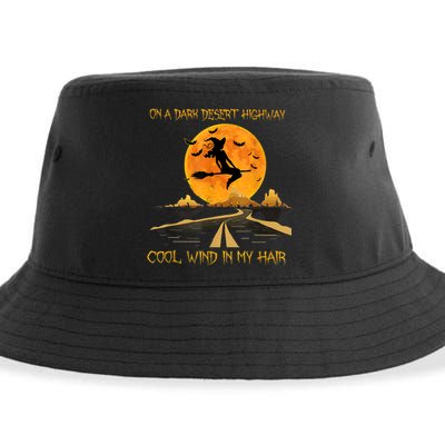 Happy Halloween Witch Riding Brooms On A Dark Desert Highway Sustainable Bucket Hat