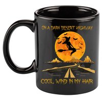 Happy Halloween Witch Riding Brooms On A Dark Desert Highway 11oz C Handle Ceramic Mug