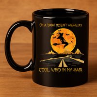 Happy Halloween Witch Riding Brooms On A Dark Desert Highway 11oz C Handle Ceramic Mug