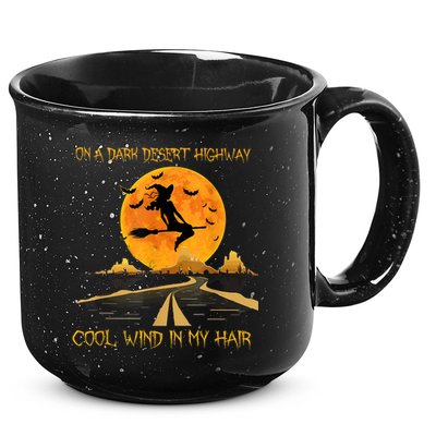 Happy Halloween Witch Riding Brooms On A Dark Desert Highway 15oz Campfire Ceramic Mug