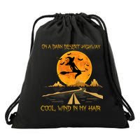 Happy Halloween Witch Riding Brooms On A Dark Desert Highway Drawstring Bag