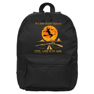 Happy Halloween Witch Riding Brooms On A Dark Desert Highway 16 in Basic Backpack