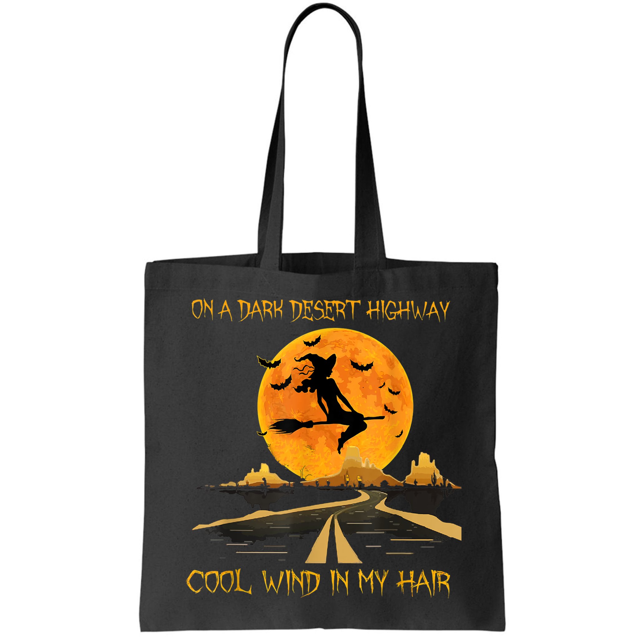 Happy Halloween Witch Riding Brooms On A Dark Desert Highway Bag