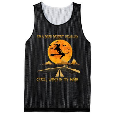 Happy Halloween Witch Riding Brooms On A Dark Desert Highway Mesh Reversible Basketball Jersey Tank