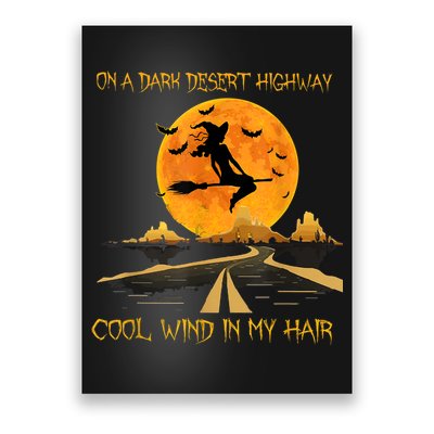 Happy Halloween Witch Riding Brooms On A Dark Desert Highway Poster